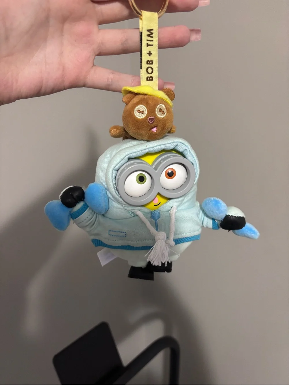Minions Plush Keychain with Light Blue Hoodie